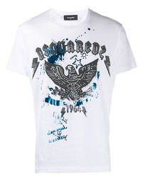 T-shirt à col rond imprimé blanc DSQUARED2