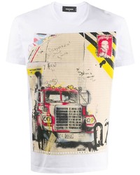 T-shirt à col rond imprimé blanc DSQUARED2