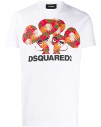 T-shirt à col rond imprimé blanc DSQUARED2