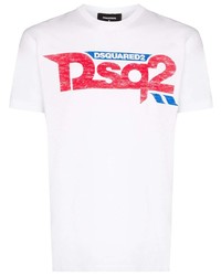 T-shirt à col rond imprimé blanc DSQUARED2