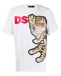 T-shirt à col rond imprimé blanc DSQUARED2