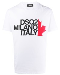 T-shirt à col rond imprimé blanc DSQUARED2