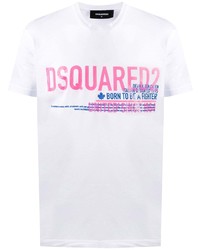 T-shirt à col rond imprimé blanc DSQUARED2