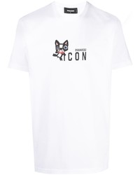 T-shirt à col rond imprimé blanc DSQUARED2