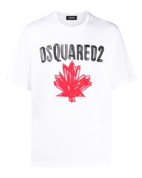 T-shirt à col rond imprimé blanc DSQUARED2