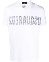 T-shirt à col rond imprimé blanc DSQUARED2