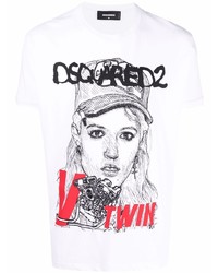 T-shirt à col rond imprimé blanc DSQUARED2