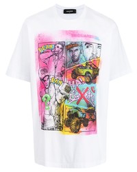 T-shirt à col rond imprimé blanc DSQUARED2