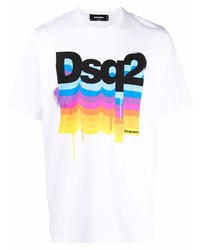 T-shirt à col rond imprimé blanc DSQUARED2