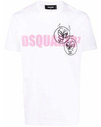 T-shirt à col rond imprimé blanc DSQUARED2