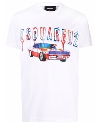 T-shirt à col rond imprimé blanc DSQUARED2