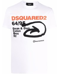 T-shirt à col rond imprimé blanc DSQUARED2