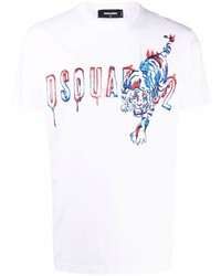 T-shirt à col rond imprimé blanc DSQUARED2