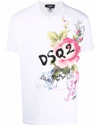 T-shirt à col rond imprimé blanc DSQUARED2