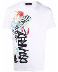 T-shirt à col rond imprimé blanc DSQUARED2