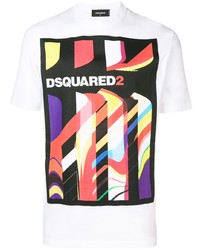 T-shirt à col rond imprimé blanc DSQUARED2