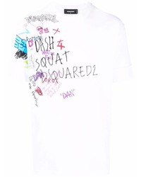 T-shirt à col rond imprimé blanc DSQUARED2