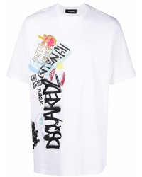 T-shirt à col rond imprimé blanc DSQUARED2