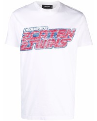 T-shirt à col rond imprimé blanc DSQUARED2