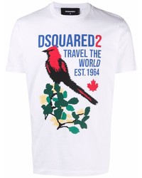 T-shirt à col rond imprimé blanc DSQUARED2