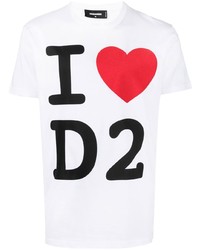 T-shirt à col rond imprimé blanc DSQUARED2