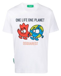 T-shirt à col rond imprimé blanc DSQUARED2