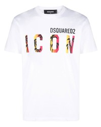 T-shirt à col rond imprimé blanc DSQUARED2