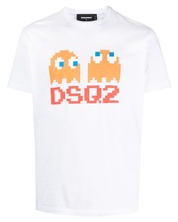 T-shirt à col rond imprimé blanc DSQUARED2
