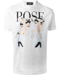 T-shirt à col rond imprimé blanc DSQUARED2