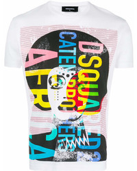 T-shirt à col rond imprimé blanc DSQUARED2