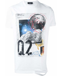 T-shirt à col rond imprimé blanc DSQUARED2