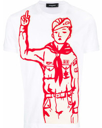 T-shirt à col rond imprimé blanc DSQUARED2