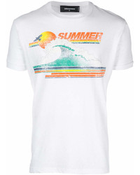 T-shirt à col rond imprimé blanc DSQUARED2