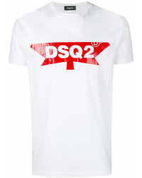 T-shirt à col rond imprimé blanc DSQUARED2