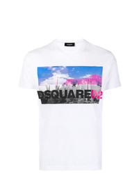 T-shirt à col rond imprimé blanc DSQUARED2