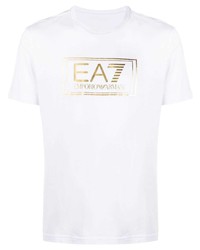 T-shirt à col rond imprimé blanc Ea7 Emporio Armani