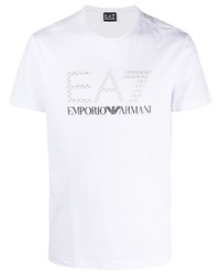 T-shirt à col rond imprimé blanc Ea7 Emporio Armani