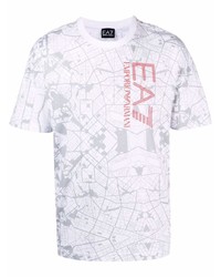 T-shirt à col rond imprimé blanc Ea7 Emporio Armani