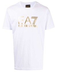 T-shirt à col rond imprimé blanc Ea7 Emporio Armani