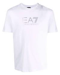 T-shirt à col rond imprimé blanc Ea7 Emporio Armani