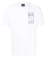 T-shirt à col rond imprimé blanc Ea7 Emporio Armani