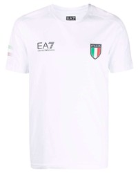 T-shirt à col rond imprimé blanc Ea7 Emporio Armani