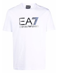 T-shirt à col rond imprimé blanc Ea7 Emporio Armani