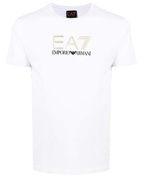 T-shirt à col rond imprimé blanc Ea7 Emporio Armani