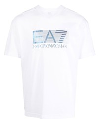 T-shirt à col rond imprimé blanc Ea7 Emporio Armani