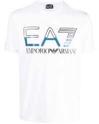 T-shirt à col rond imprimé blanc Ea7 Emporio Armani