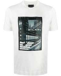 T-shirt à col rond imprimé blanc Emporio Armani