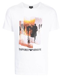 T-shirt à col rond imprimé blanc Emporio Armani