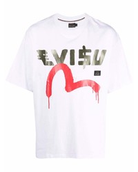 T-shirt à col rond imprimé blanc Evisu