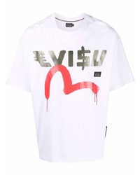 T-shirt à col rond imprimé blanc Evisu